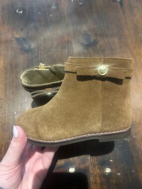 Janie and Jack Tan Suede Bow Ankle Boots